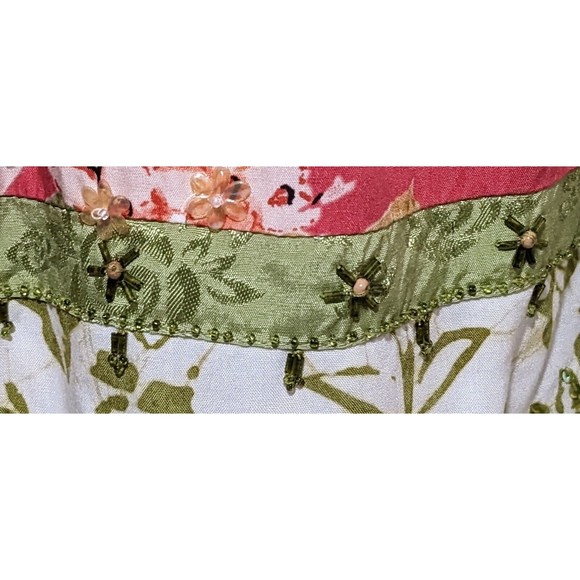 Faith Maxi Red Floral Dress, Tropical, Button Side Slit, Beaded Accents - Picture 10 of 16